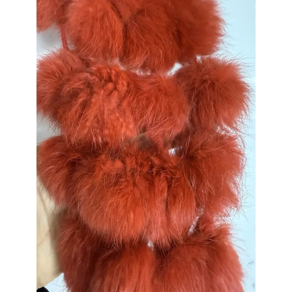 NWOT Adrienne Landau Scarf Holiday Red Pom-Pom Scarf Neck Warmer Rabbit Fur $120
